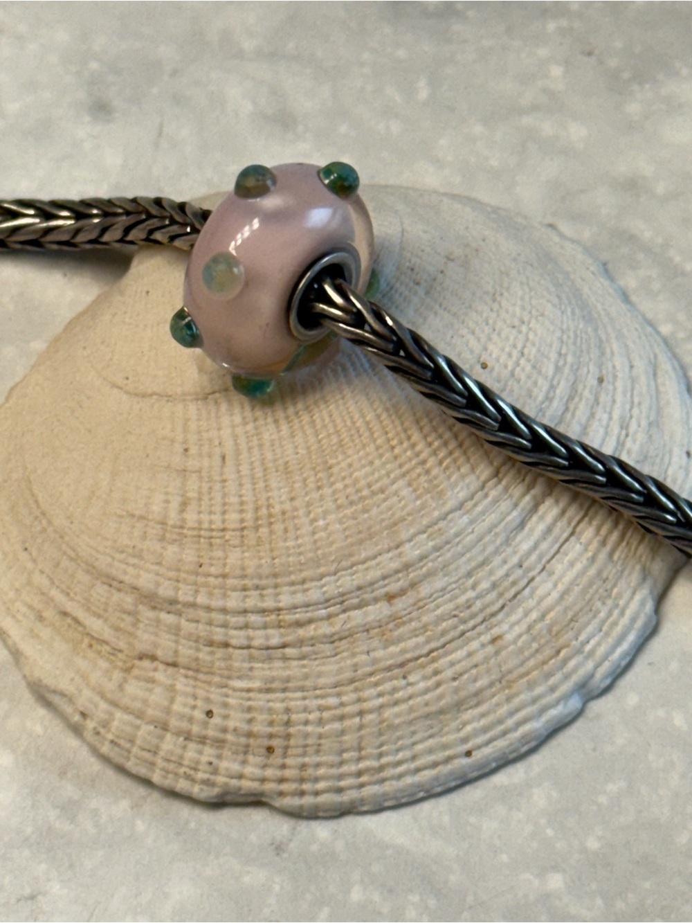 Rare Trollbeads Pink & Green Murano Glass Bead Retired 2008
